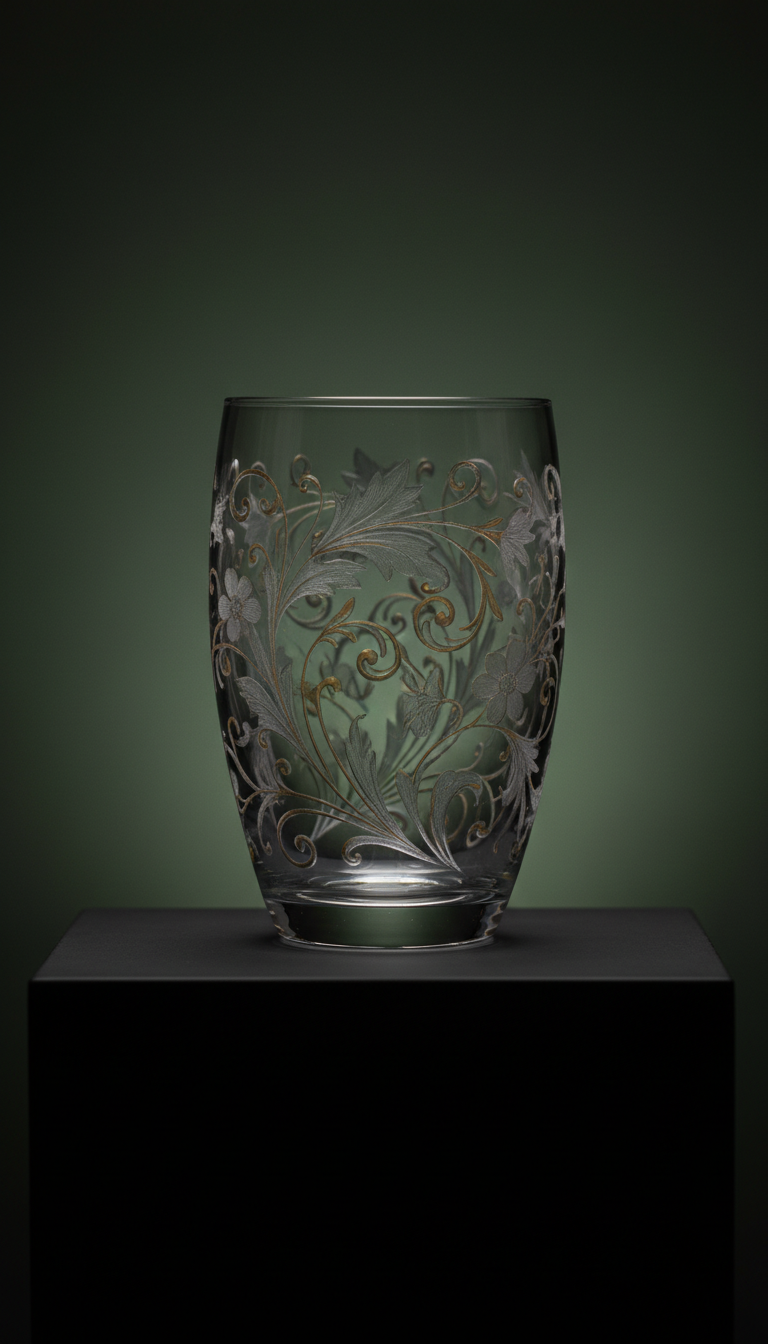 Glass tumbler with twilight fern engraving