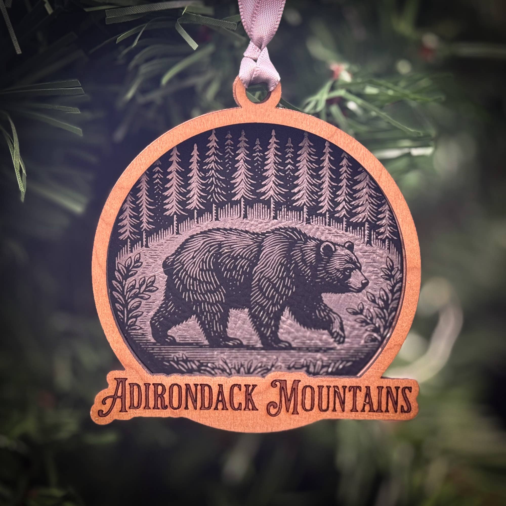 Bear in a Forest Wood Ornament 3 Layered