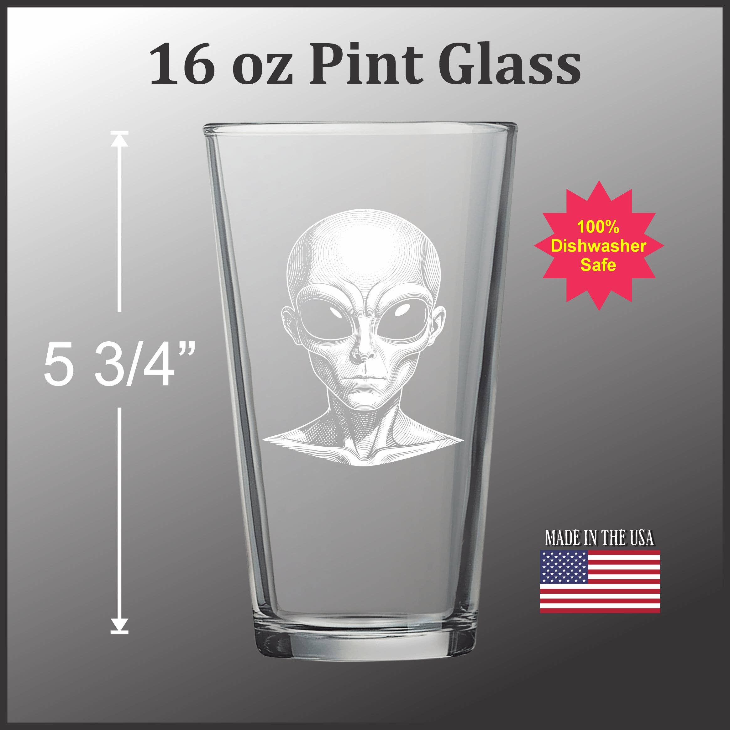 Alien Engraved Pint Glass - Durable Tempered Glass