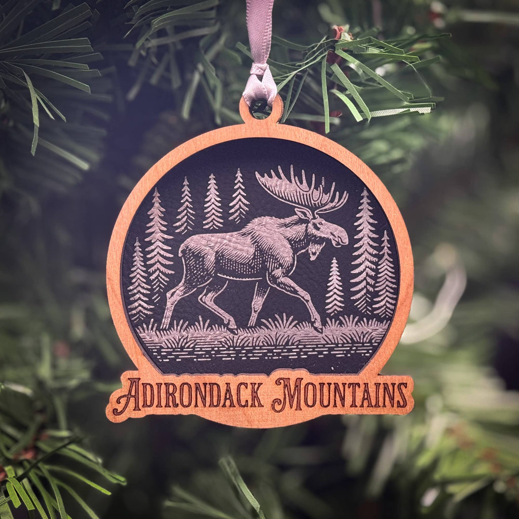 Moose in a Forest Wood Ornament 3 Layered