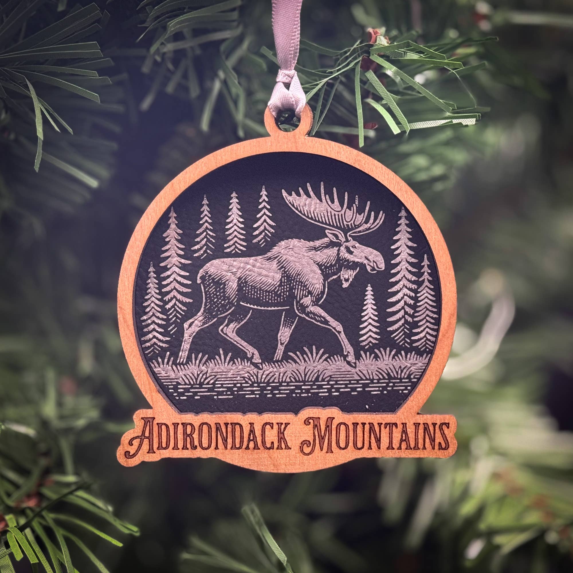 Moose in a Forest Wood Ornament 3 Layered