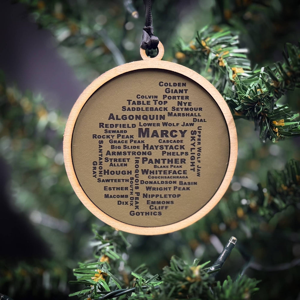 46 High Peaks Adirondacks Wood and Leatherette Ornament