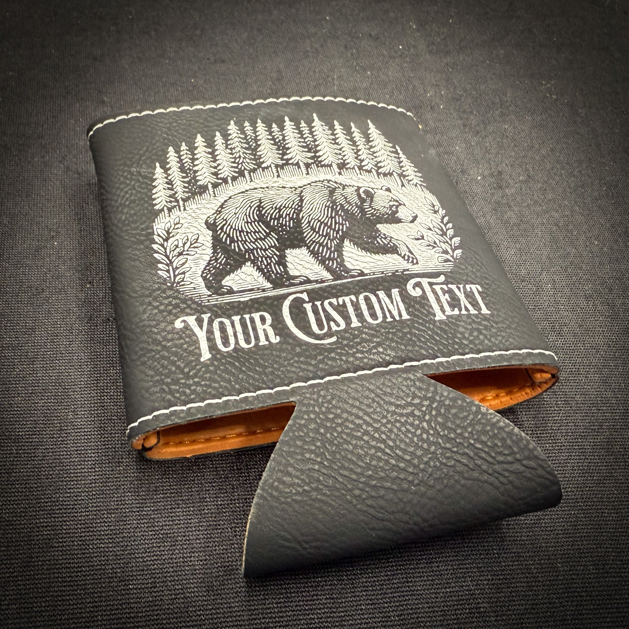 Bear in a Forest Personalized Leatherette Can Holder