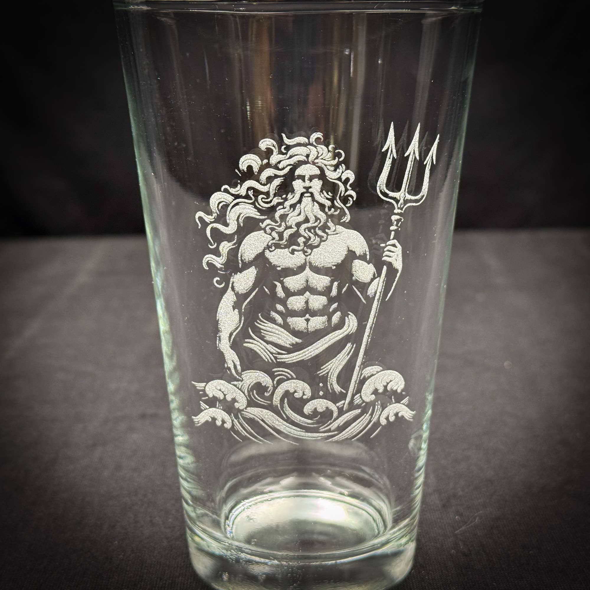 Poseidon Engraved Pint Glass - Durable Tempered Glass