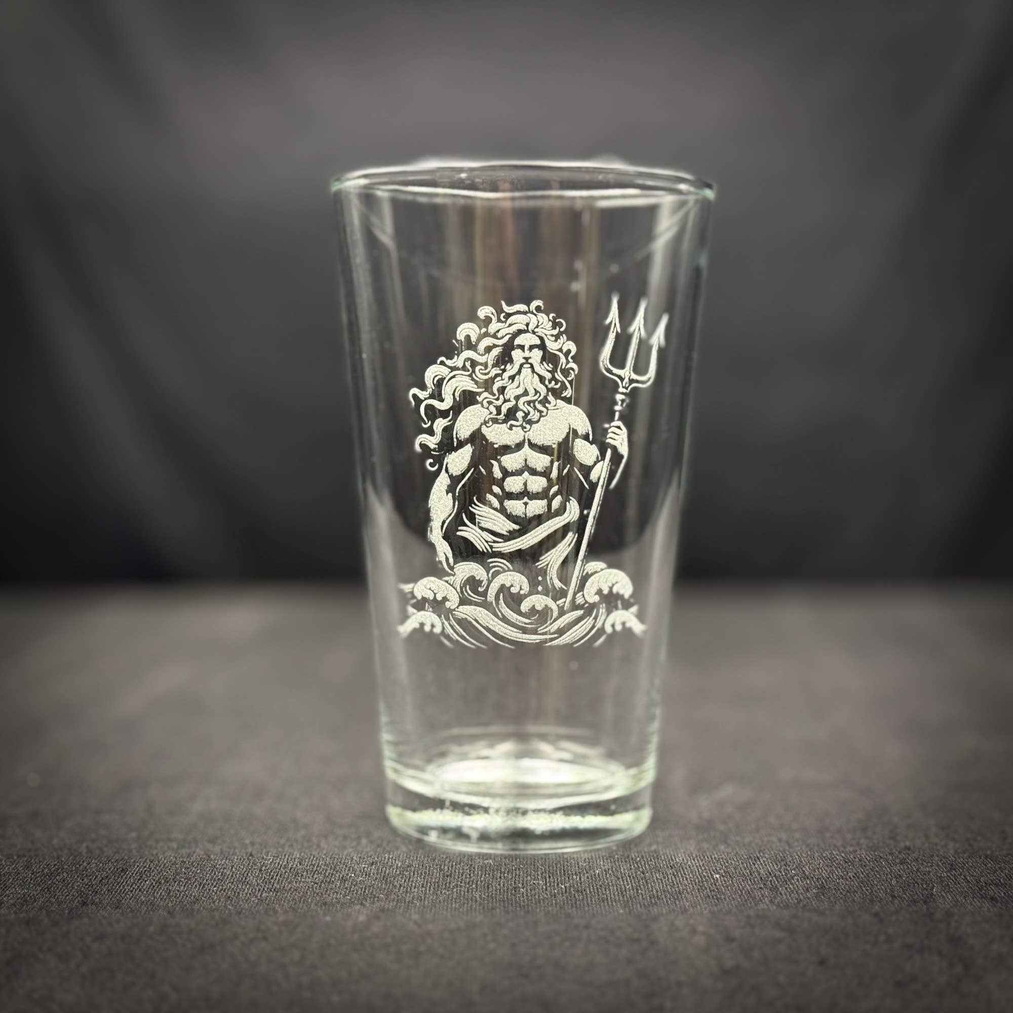 Poseidon Engraved Pint Glass - Durable Tempered Glass