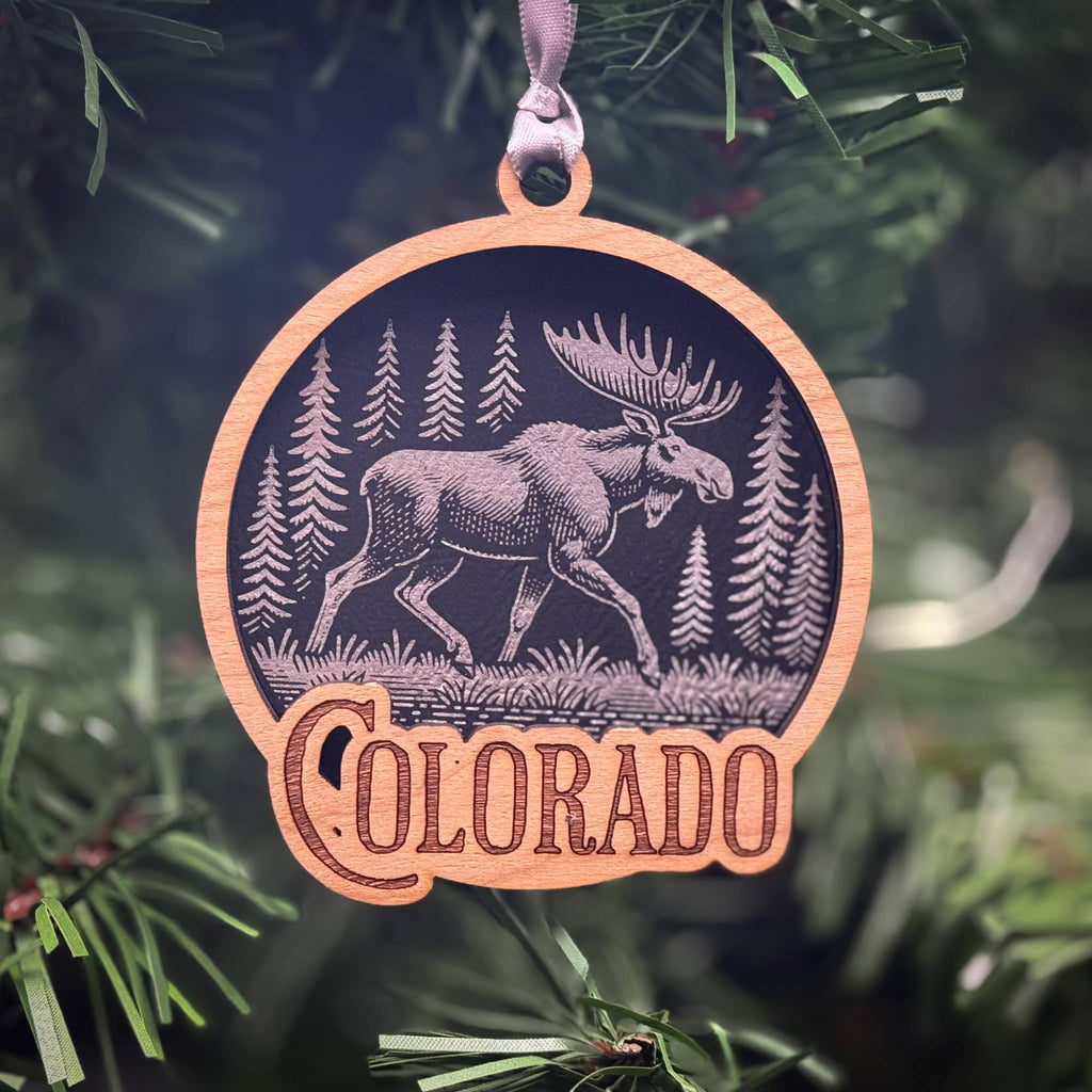 Moose in a Forest Wood Ornament 3 Layered