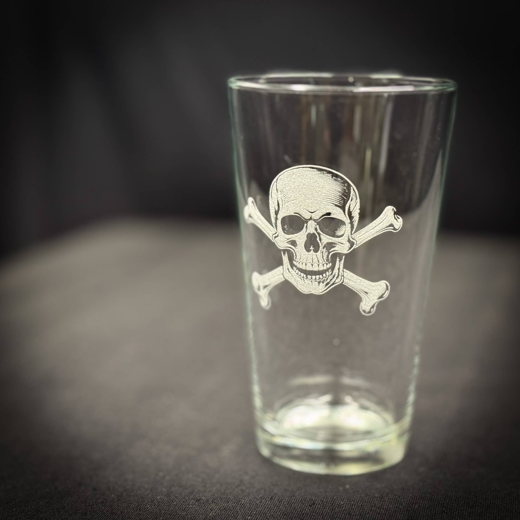 Skull and Crossbones Engraved Pint Glass - Durable Glass