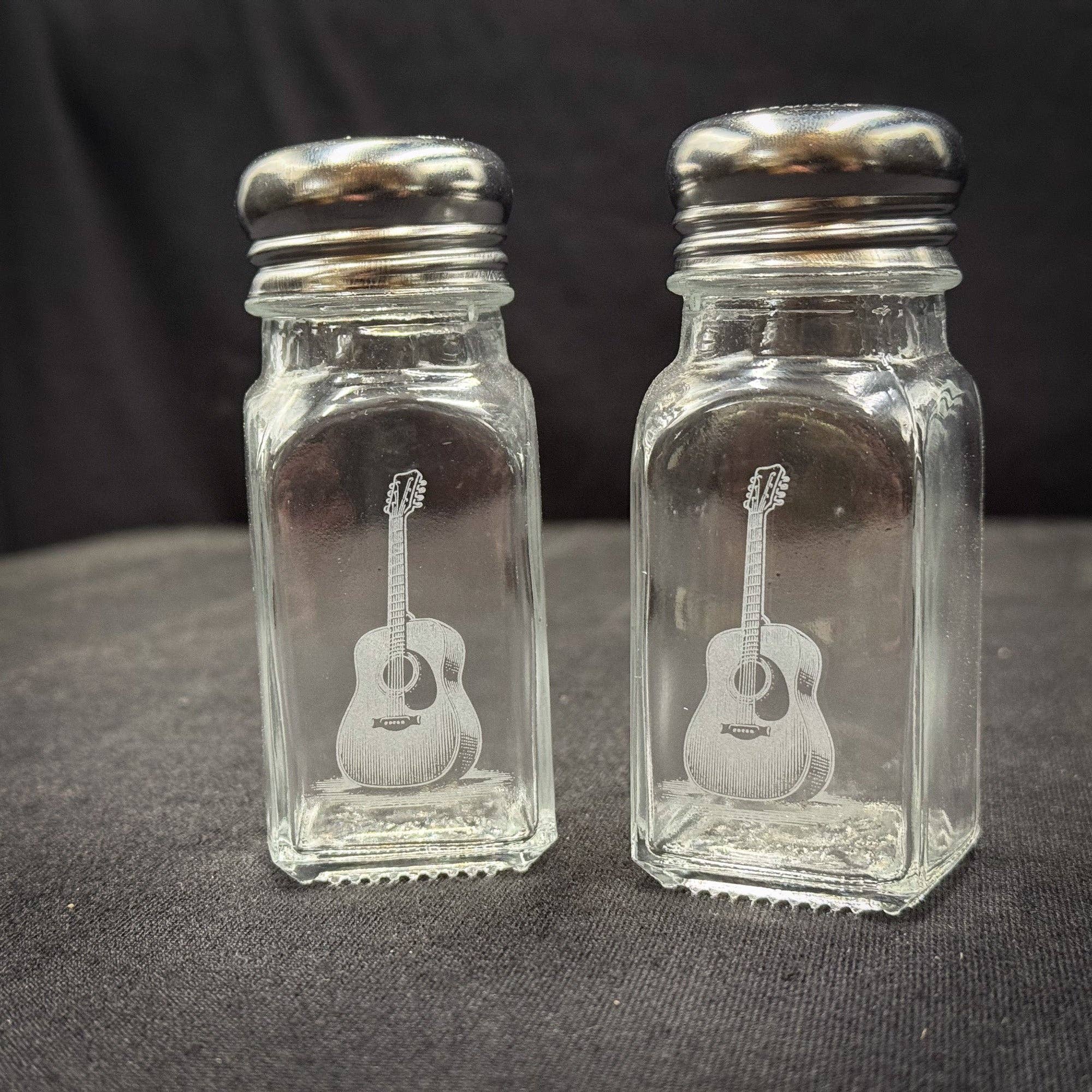 Salt and Pepper Shaker set with Acoustic Guitars Engraved