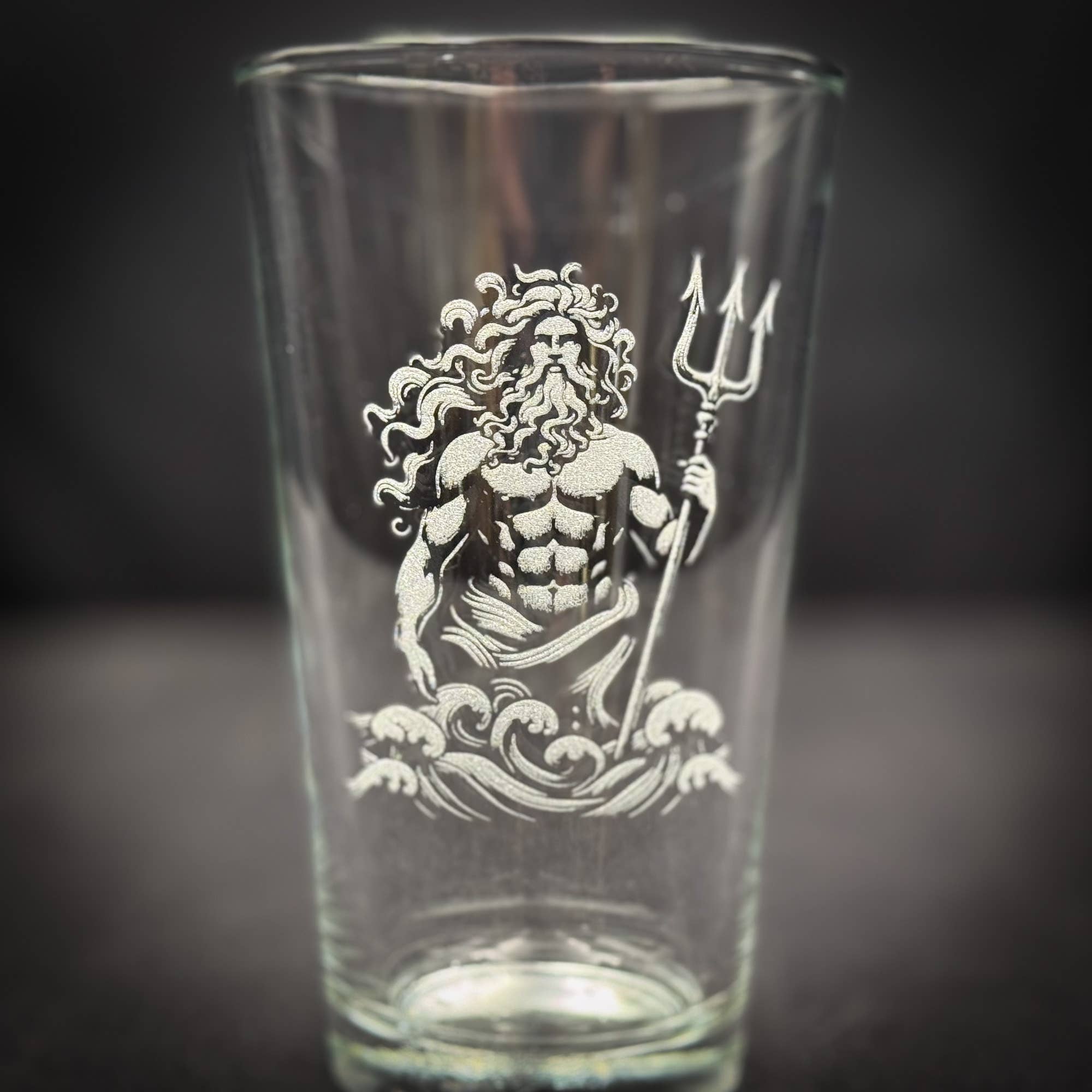 Poseidon Engraved Pint Glass - Durable Tempered Glass