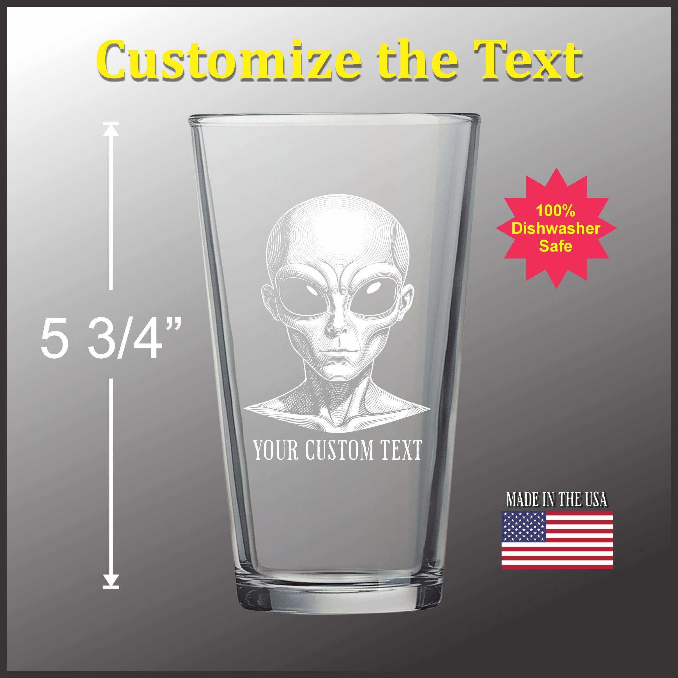 Alien Engraved Pint Glass - Durable Tempered Glass