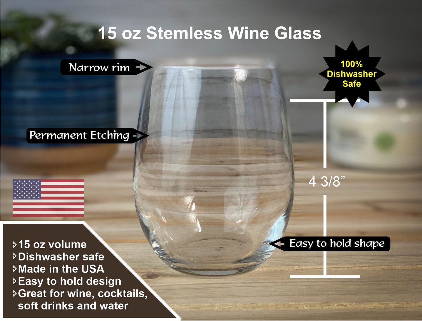Moose - Etched 15 oz Stemless Wine Glass