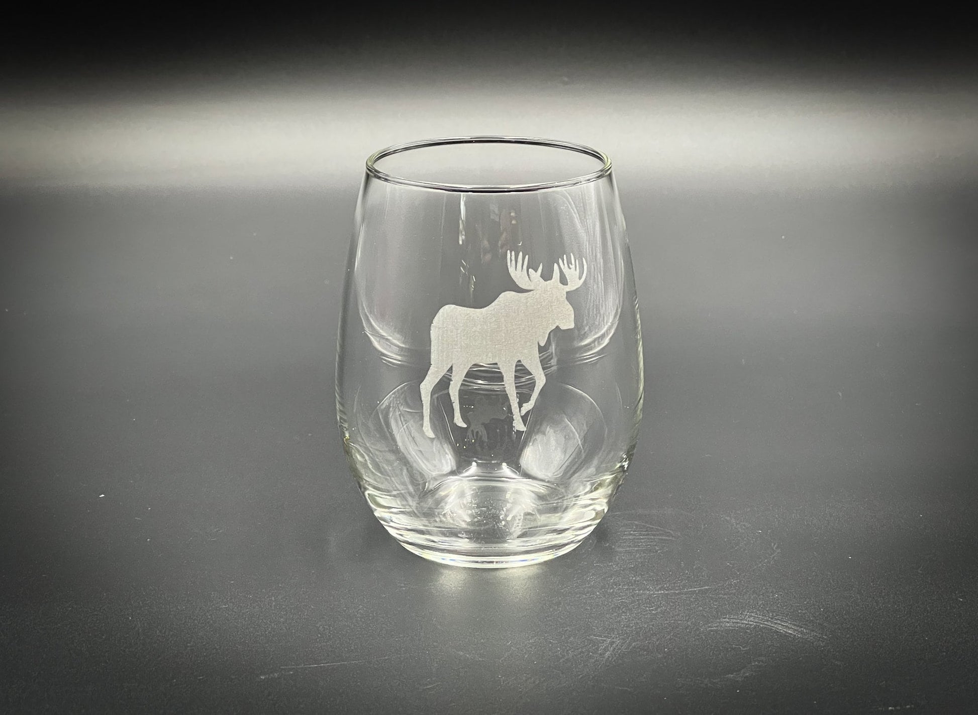 Moose - Etched 15 oz Stemless Wine Glass