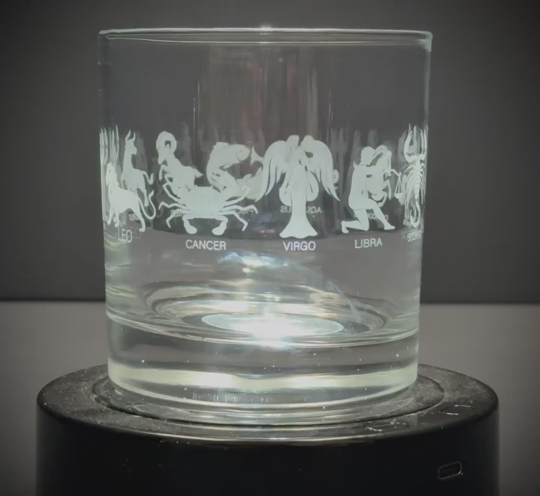 Zodiac Signs  full wrap engraved 10 oz Glass