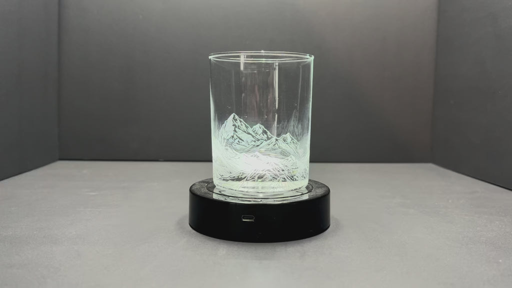 Mountain Scene full wrap engraved 14 oz Rocks Glass