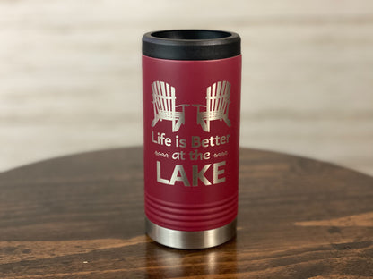 Life is Better at the Lake with Chairs - Insulated Slim Can Holder