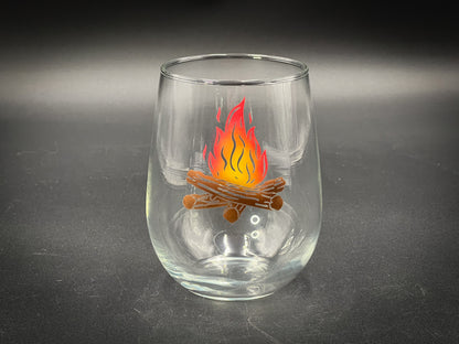 Campfire  Engraved and Painted - 17 oz Stemless Wine Glass