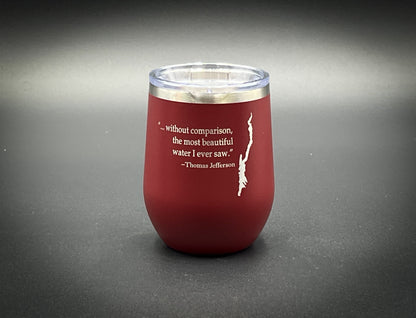 Lake George with Thomas Jefferson quote   12 oz Insulated Stemless Wine