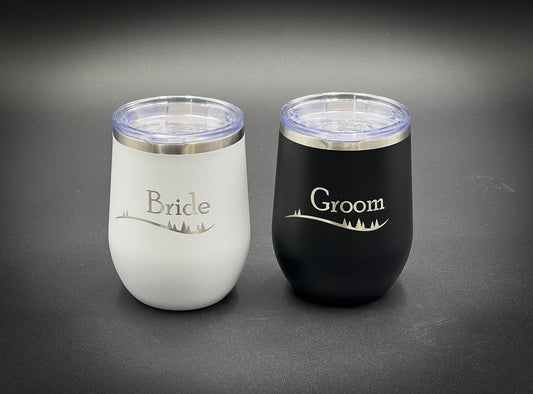 Bride and Groom set   - 12 oz Insulated Stemless Wine Tumbler