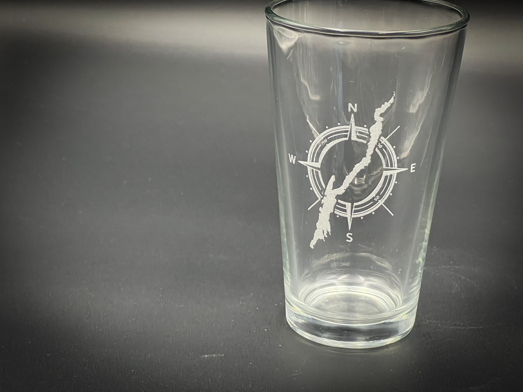 Lake George New York in a Compass Engraved pint glass