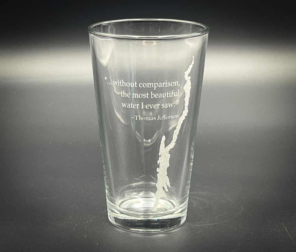 Lake George with Thomas Jefferson Quote engraved pint glass