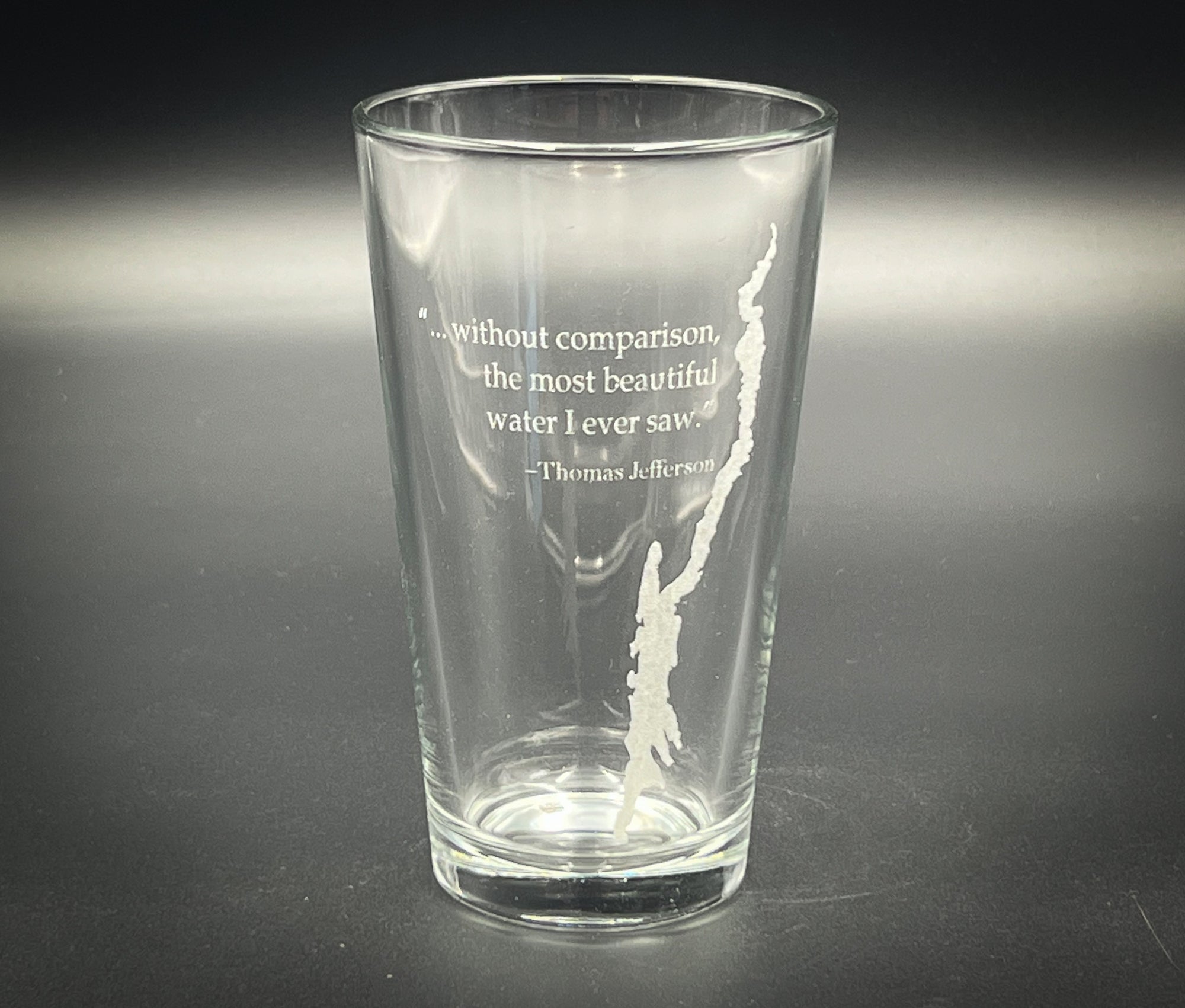 Lake George with Thomas Jefferson Quote engraved pint glass