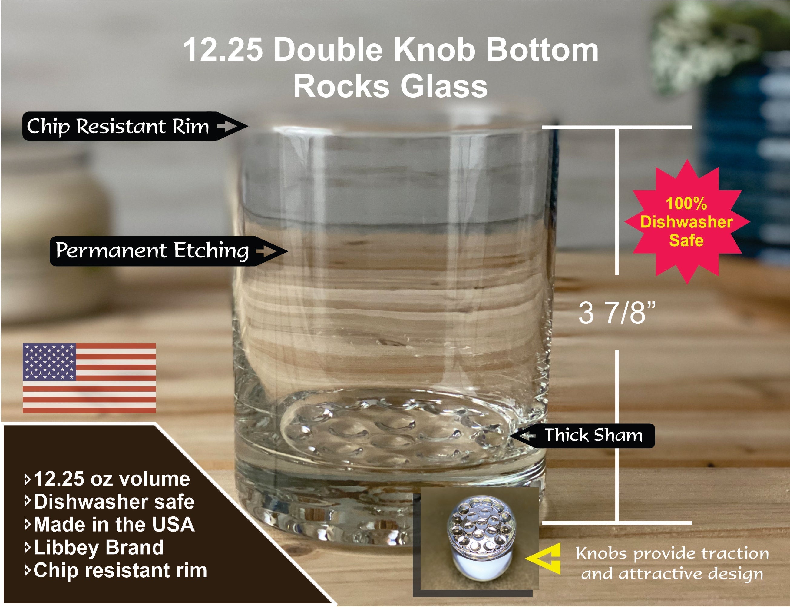 Lake George with Thomas Jefferson Quote Double Knob Rocks Glass