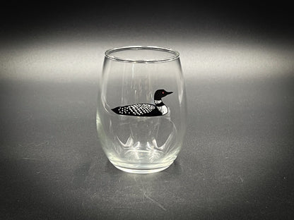 Loon Hand Painted -  15 oz Stemless Wine Glass
