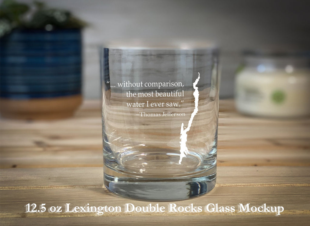 Lake George with Thomas Jefferson Quote Double Knob Rocks Glass