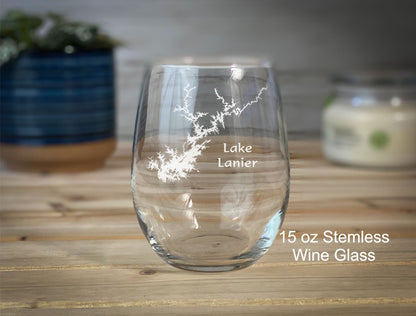 Lake Lanier Georgia -  15 oz Stemless Wine Glass - Lake Life Gift