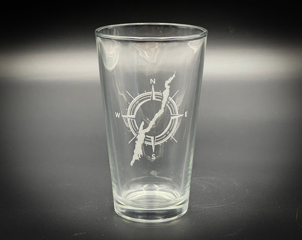 Lake George New York in a Compass Engraved pint glass