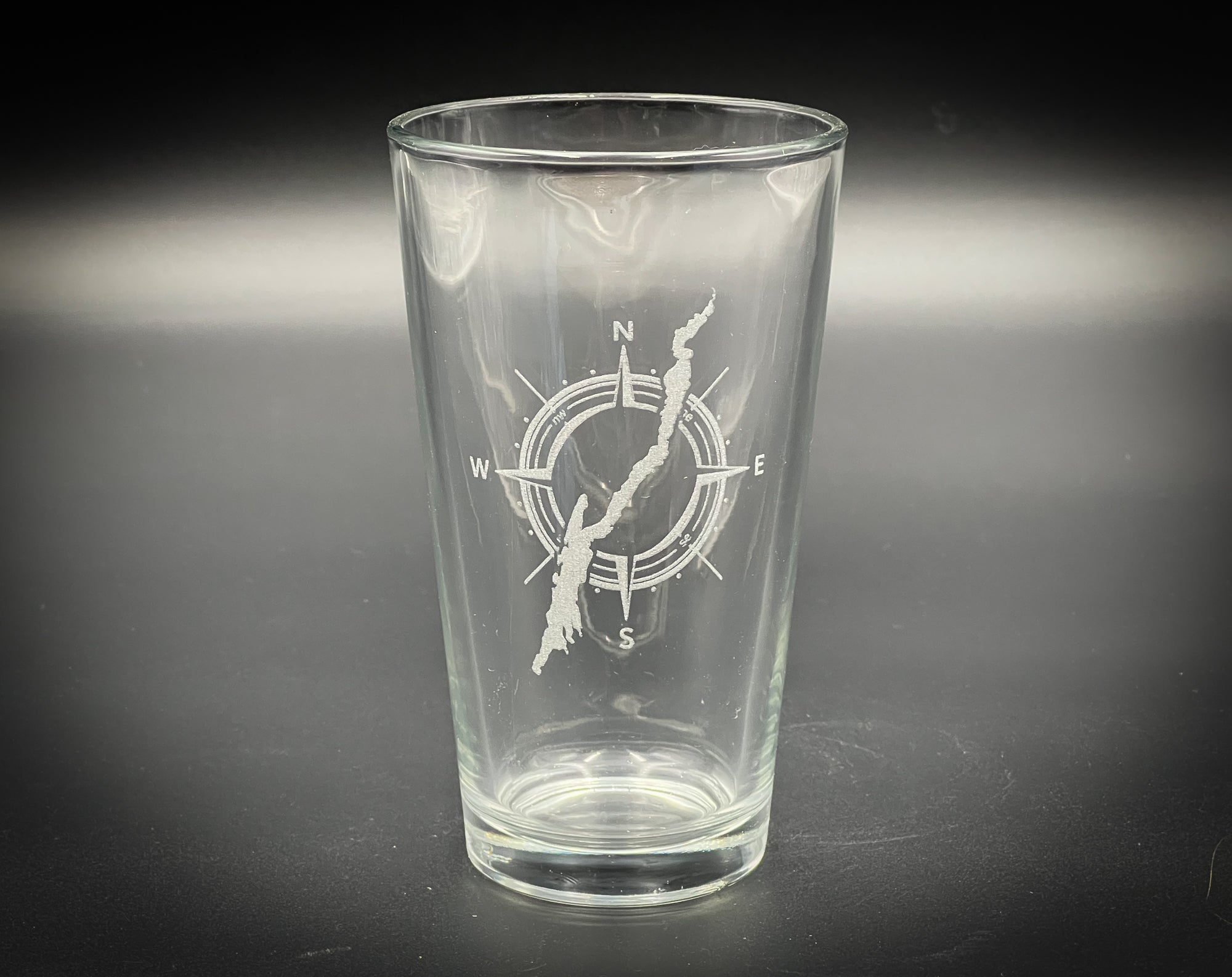 Lake George New York in a Compass Engraved pint glass