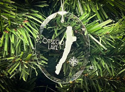 Otsego Lake New York Round Clear Glass Ornament