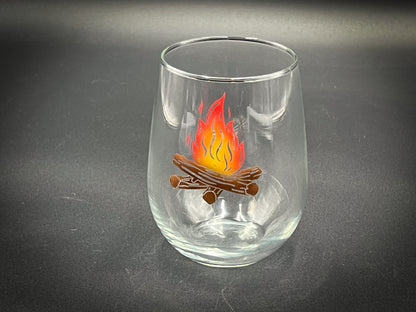 Campfire  Engraved and Painted - 17 oz Stemless Wine Glass