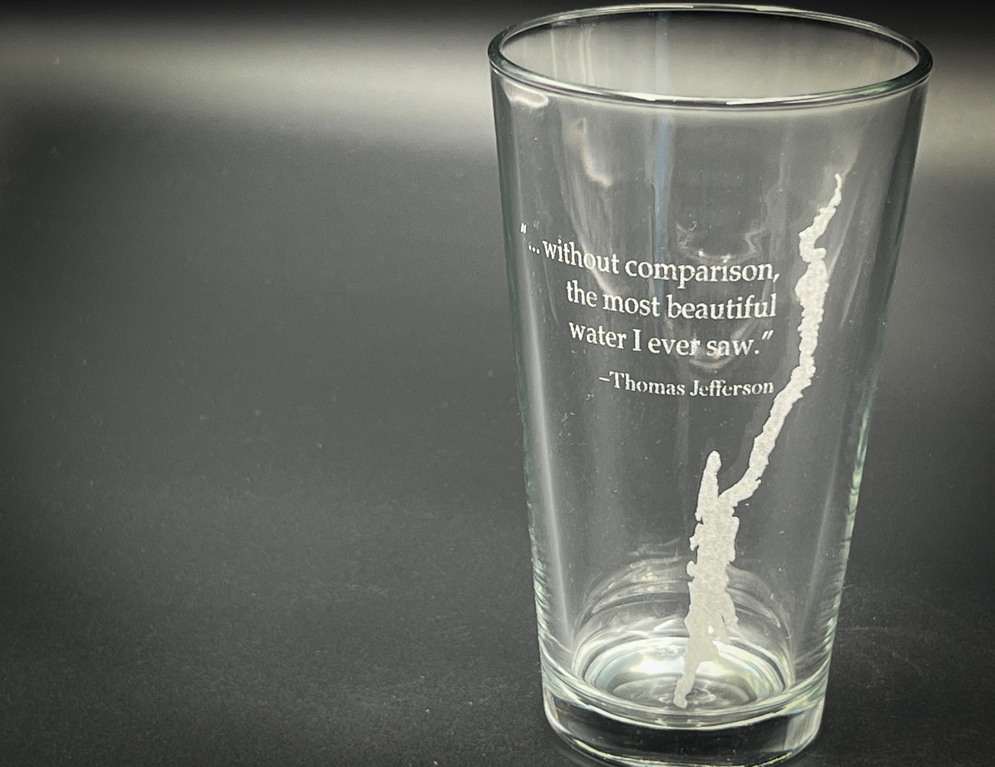 Lake George with Thomas Jefferson Quote engraved pint glass