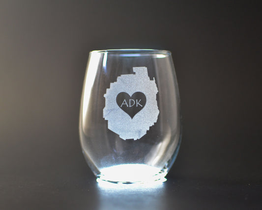 Adirondack Park with a Heart  15 oz Stemless Wine Glass
