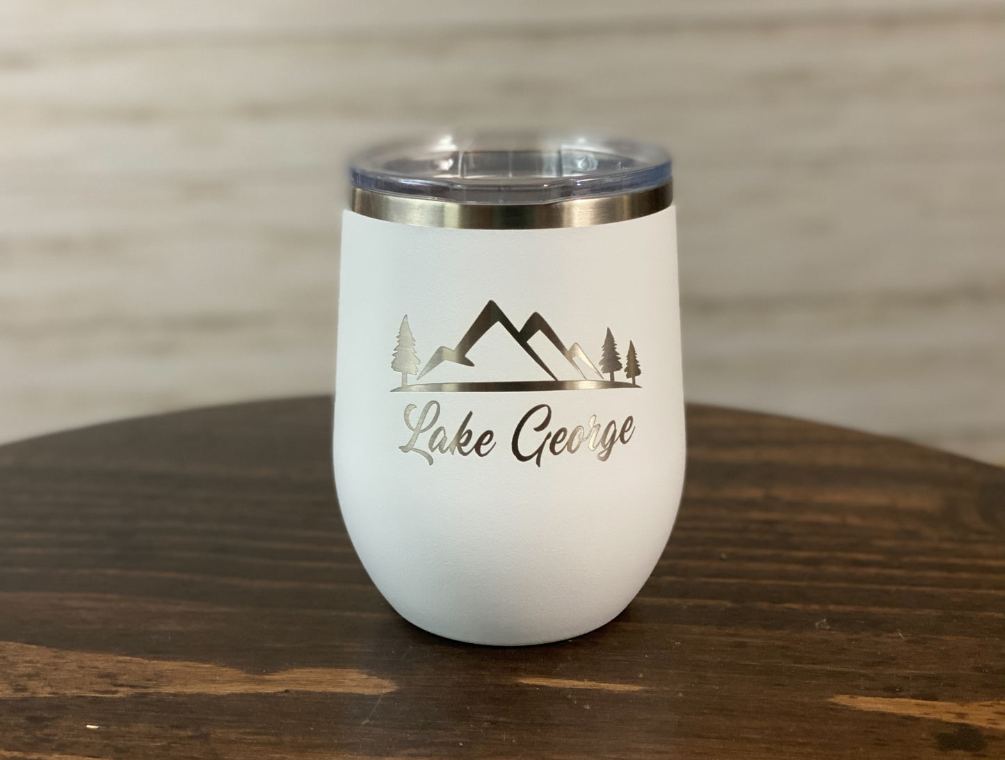 Lake George with Mountains  - 12 oz Insulated Stemless Wine Tumbler