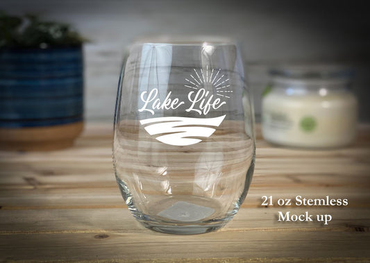 Lake Life Sunny Days - Etched 21 oz Stemless Wine Glass