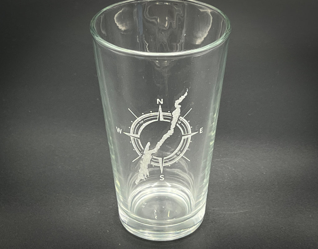 Lake George New York in a Compass Engraved pint glass