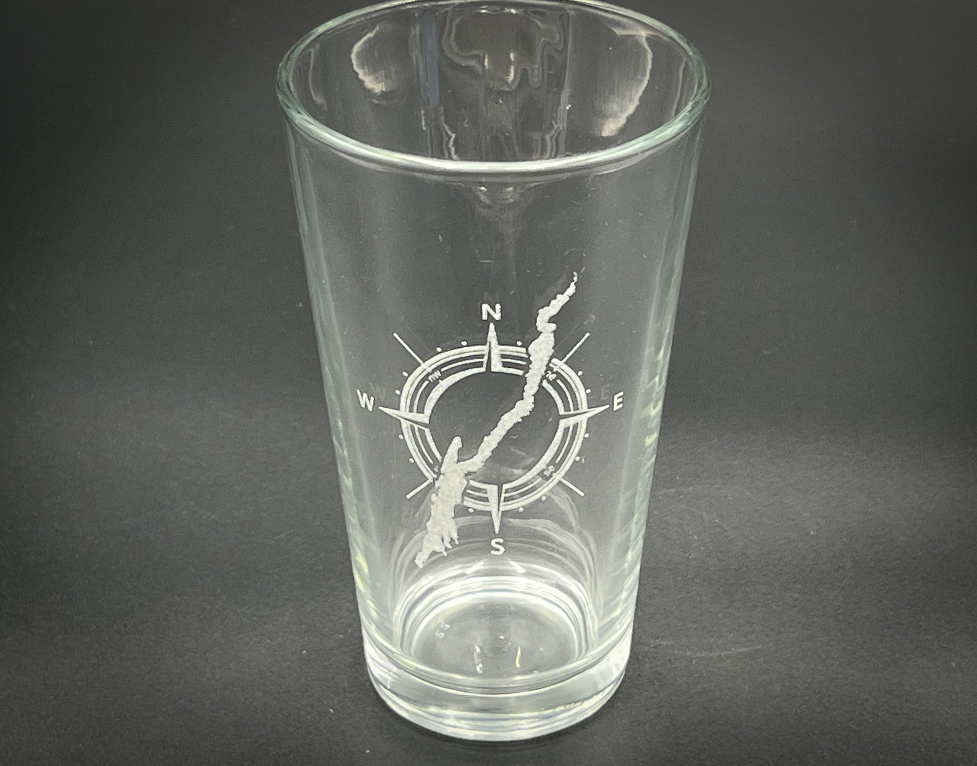 Lake George New York in a Compass Engraved pint glass