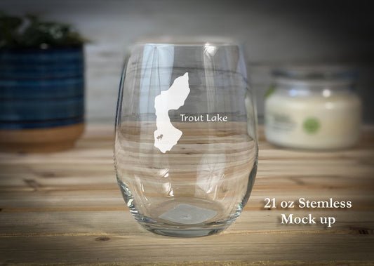 Trout Lake - Etched 21 oz Stemless Wine Glass