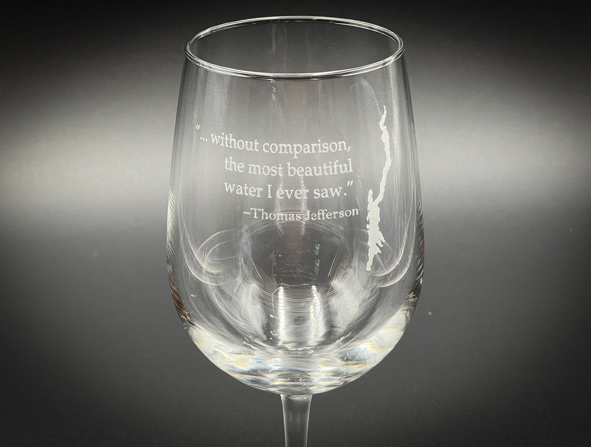 Lake George with Thomas Jefferson Quote - 19 oz Stemmed Wine Glass