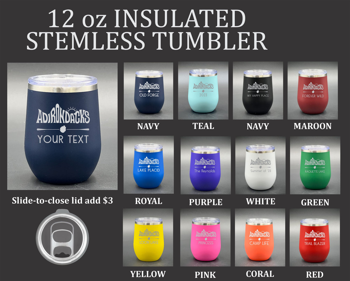 Personalized Adirondack Letterform 12 oz Insulated Tumbler