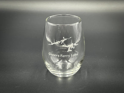 Greers Ferry Lake Arkansas -  15 oz Stemless Wine Glass - Lake Life Gift