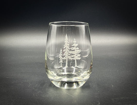 Trees - Etched 15 oz Heavy Base Stemless Wine Glass