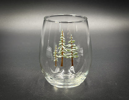 Vermont Pine Tree Etched Stemless Wine Glass - 15 oz