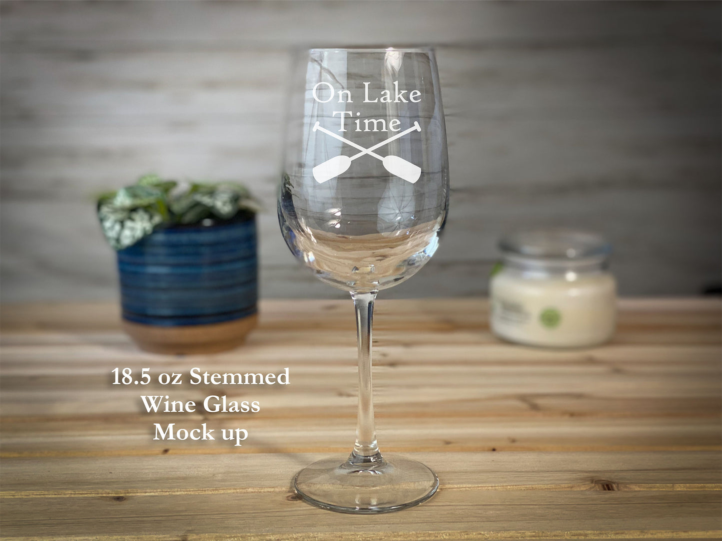 On Lake Time with Paddles - 18.5 oz Stemmed Wine Glass
