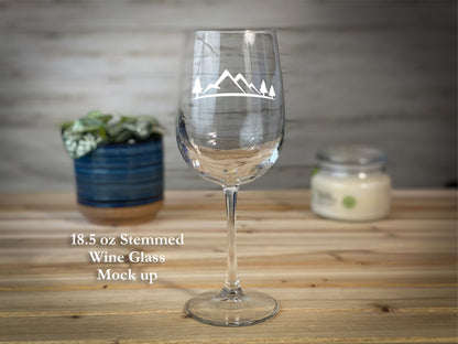 Trees and Mountain Scnene - 18.5 oz Stemmed Wine Glass
