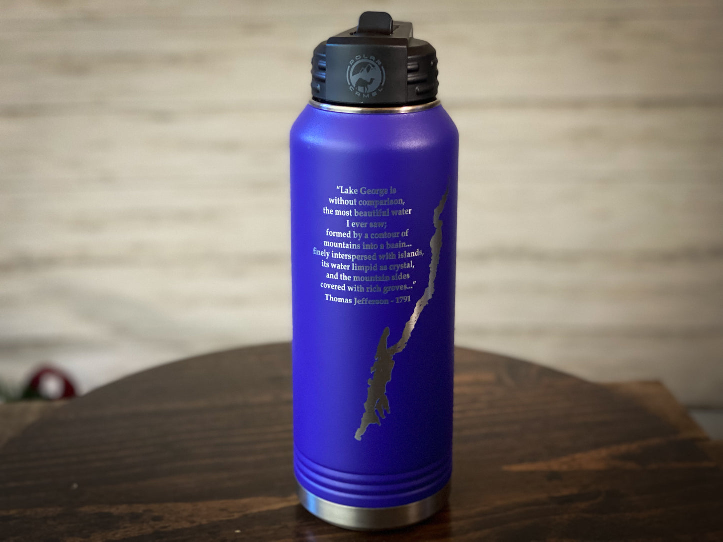 Lake George with Thomas Jefferson Quote   32 oz Insulated Water Bottle