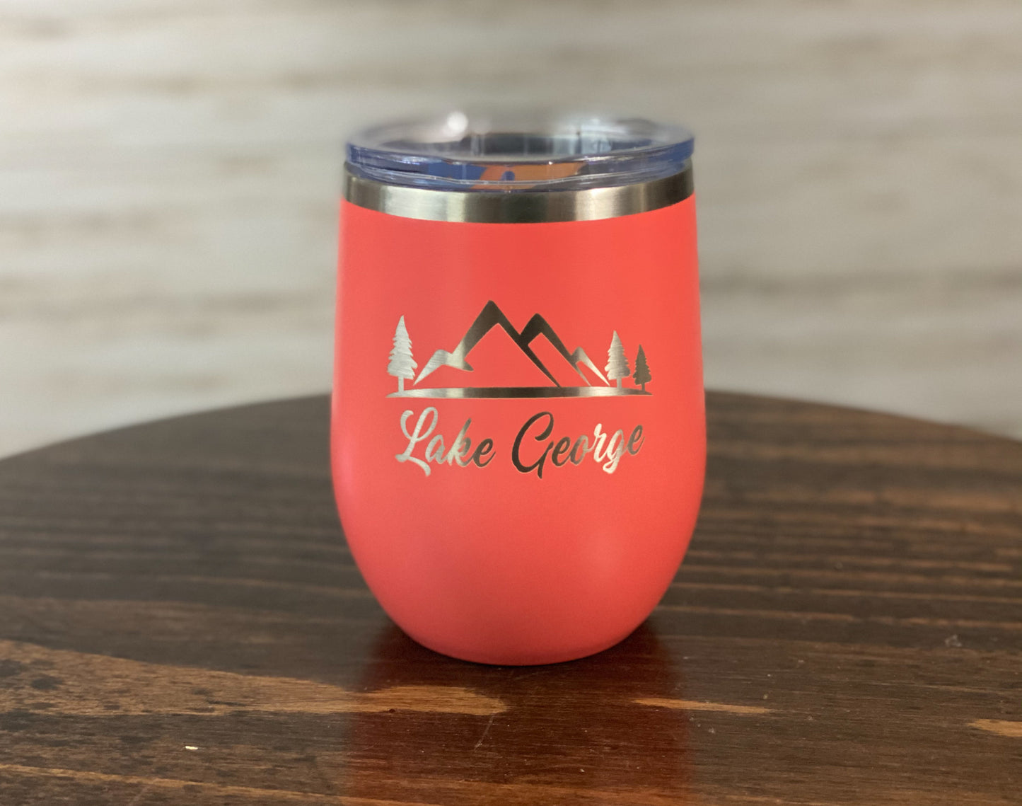 Lake George with Mountains  - 12 oz Insulated Stemless Wine Tumbler