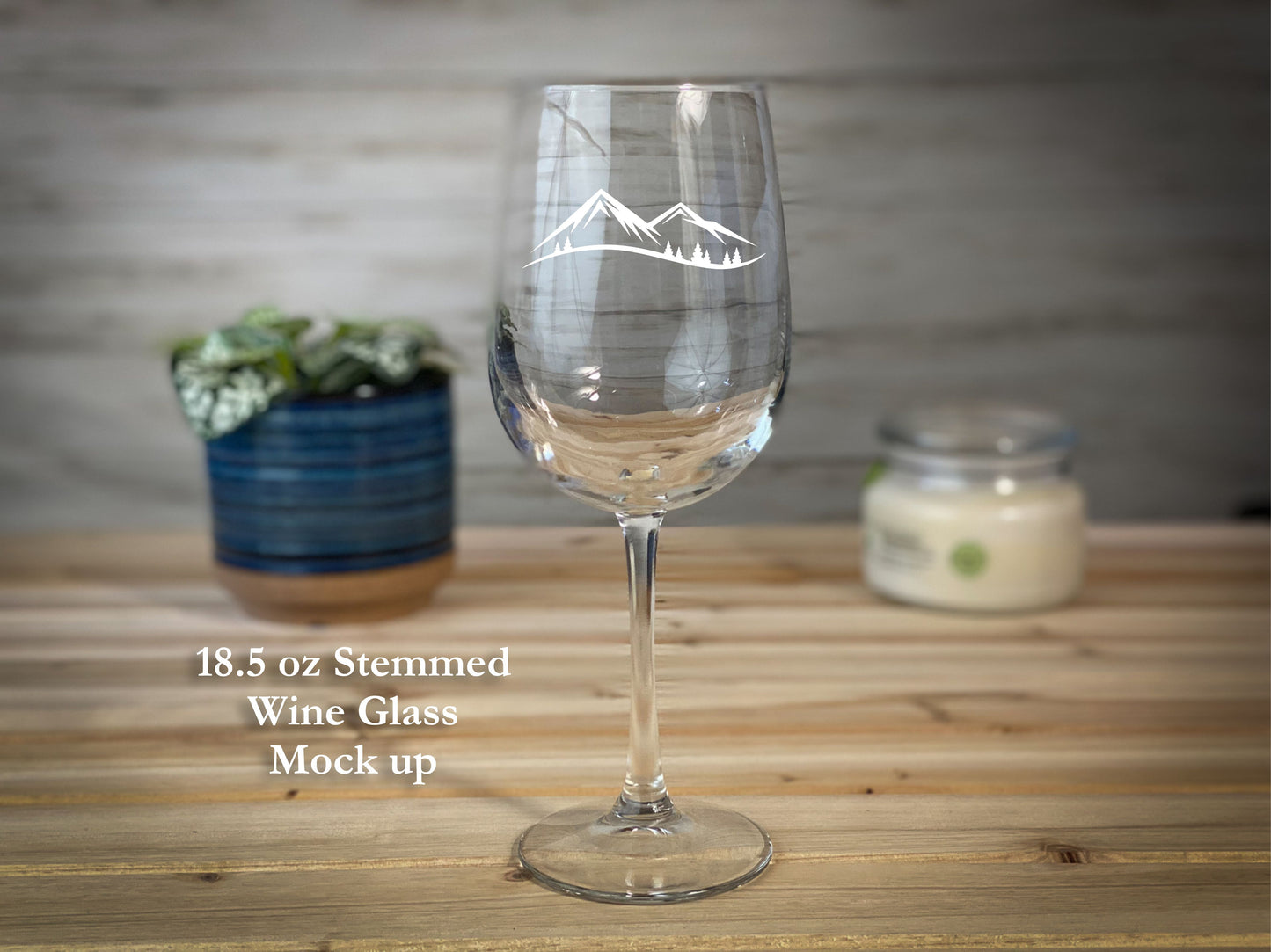 Trees and Mountain Scnene - 18.5 oz Stemmed Wine Glass